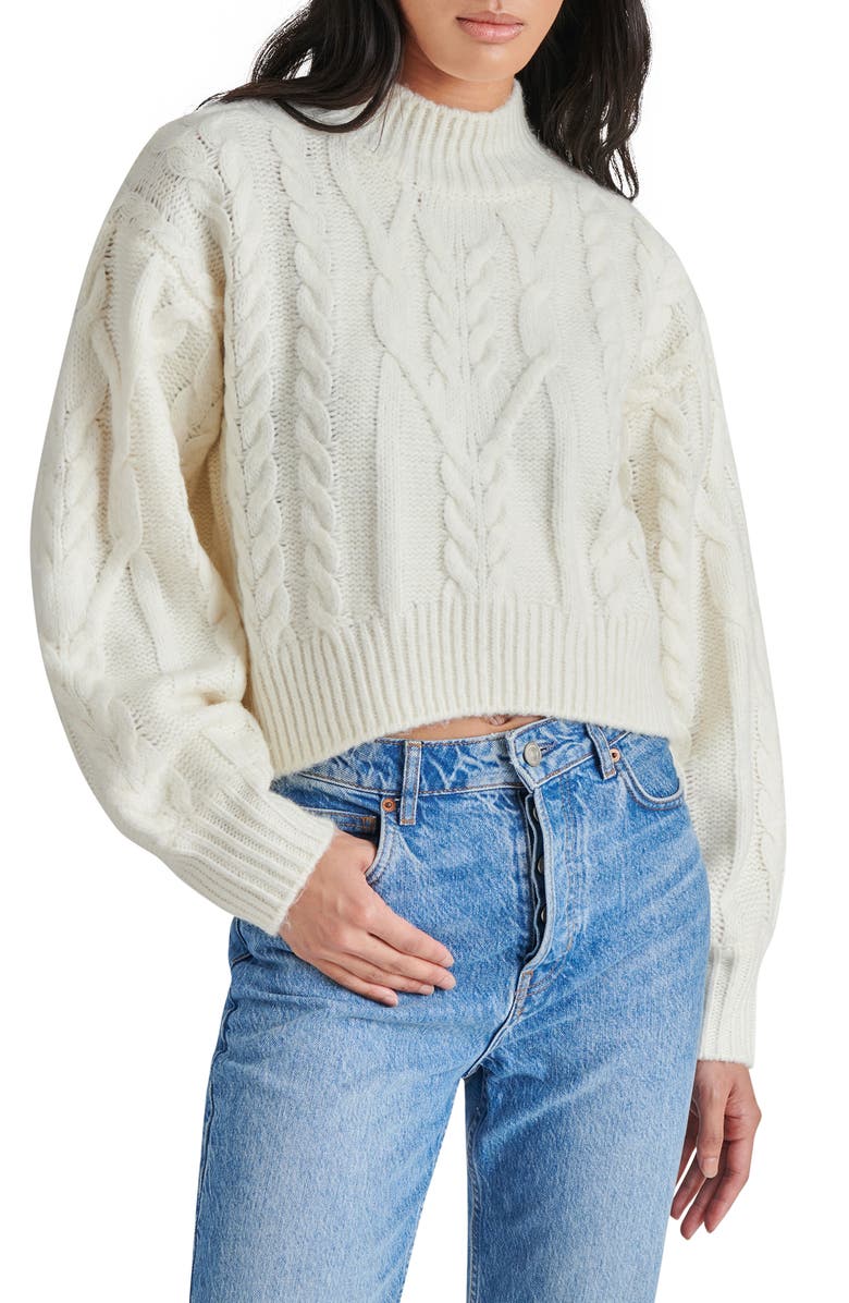 Steve Madden Marcie Cable Stitch Mock Neck Sweater, Alternate, color, 