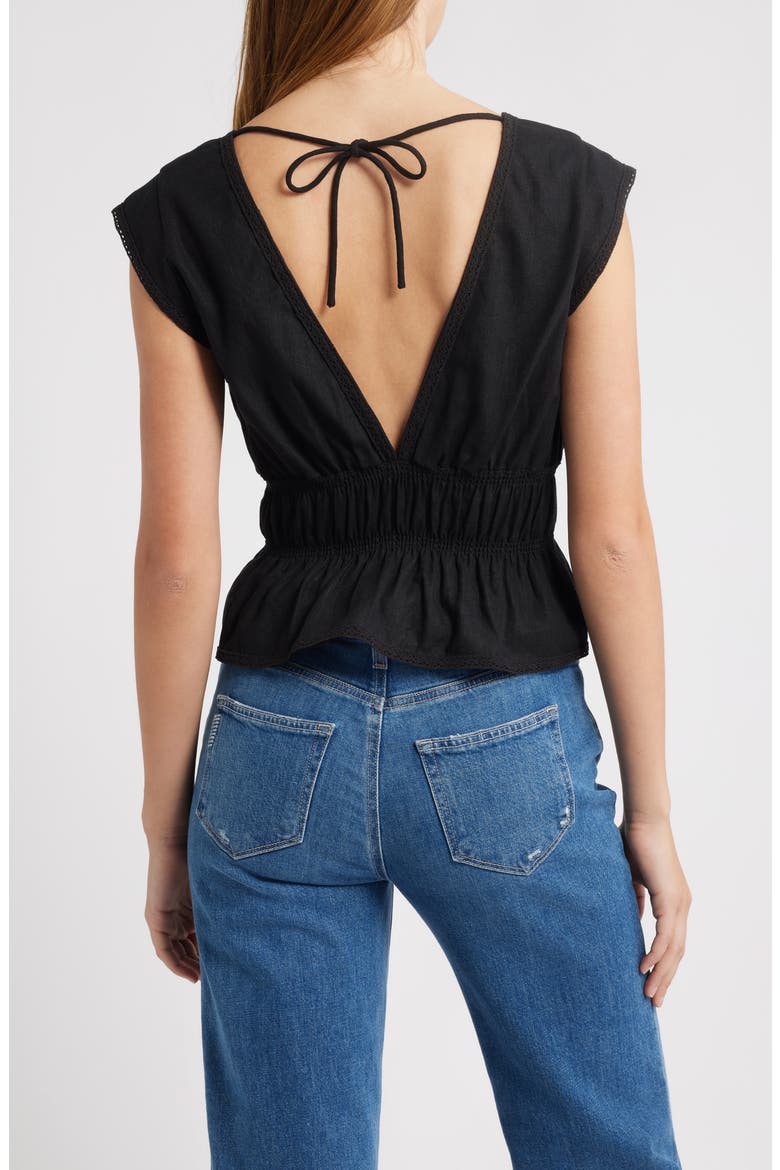 Clara Tie Front Linen Blend Top, Alternate, color, BLACK