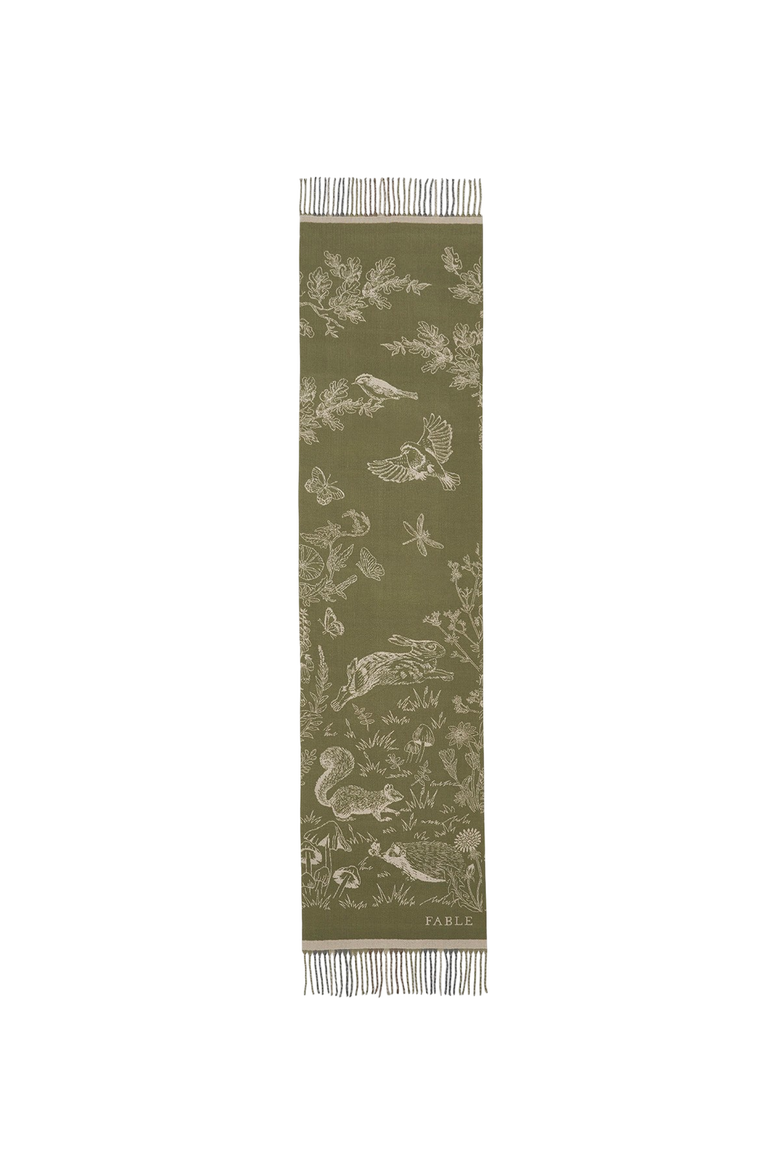 Woodland Scene Check Long Jacquard Scarf, Alternate, color, Green