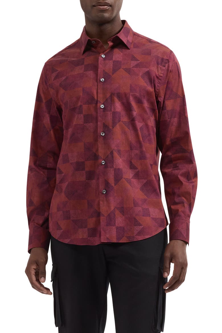 Julian Shaped Fit Long Sleeve Shirt, Main, color, BURGUNDY