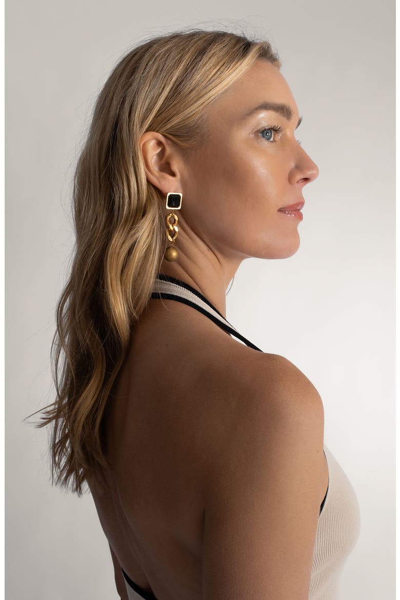 Geo Street Onyx Drop Earrings, Alternate, color, BLACK
