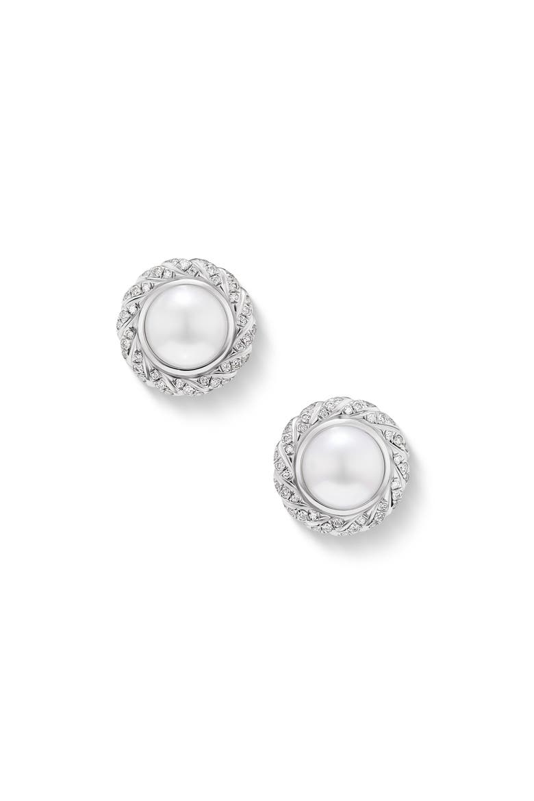 Pearl Classics Cable Halo Button Earrings with Diamonds, 13mm, Main, color, STERLING SILVER