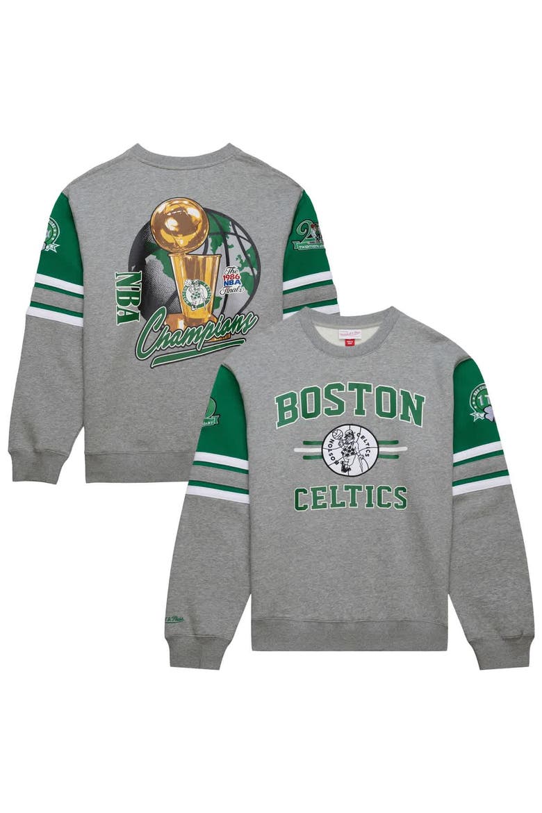 Men's Mitchell & Ness Heather Gray Boston Celtics Hardwood Classics All Over 4.0 Pullover Sweatshirt, Main, color, Heather Gray