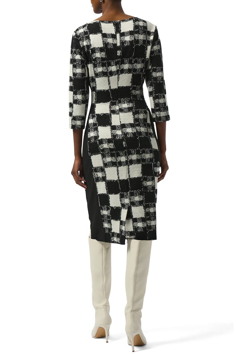 Jacquard Sheath Dress with Sash, Alternate, color, BLACK/ CREAM