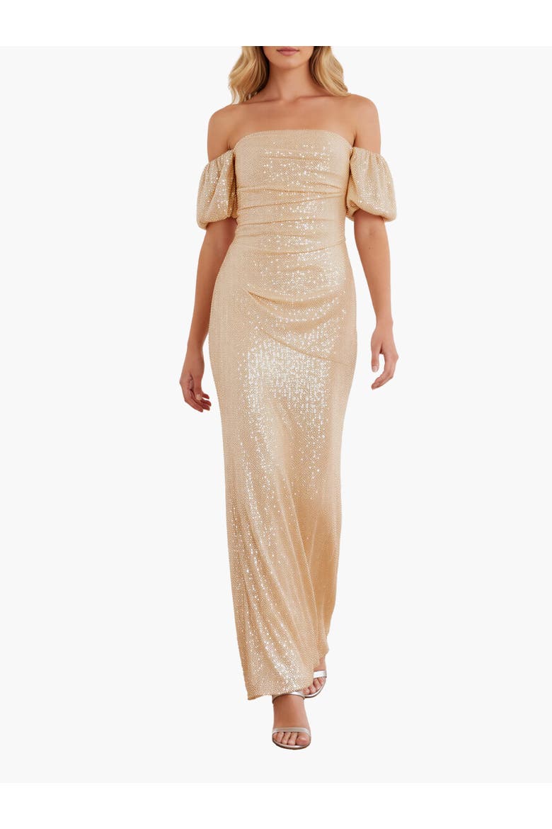 Sunbeam Valentina Off-Shoulder Gown, Main, color, Antique Gold