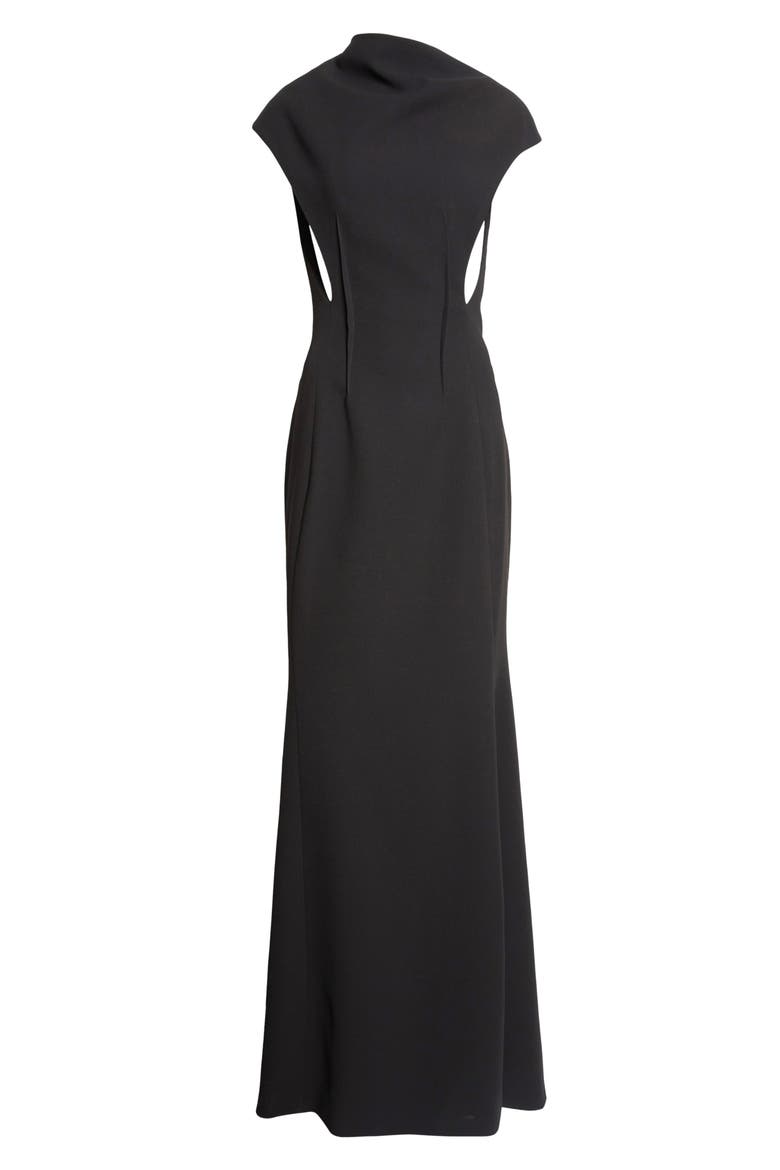 Double Face Crepe Trumpet Gown, Alternate, color, BLACK