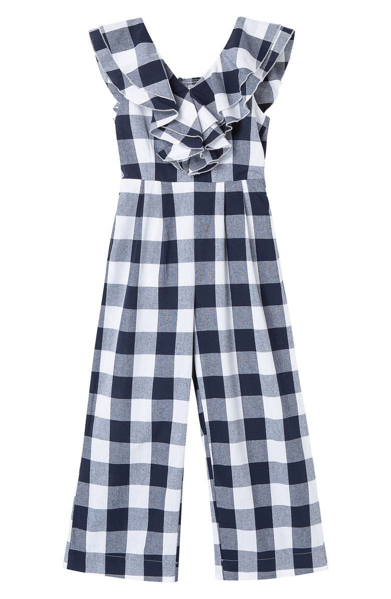 Habitual Kids' Gingham Ruffle Wide Leg Jumpsuit, Main, color, 