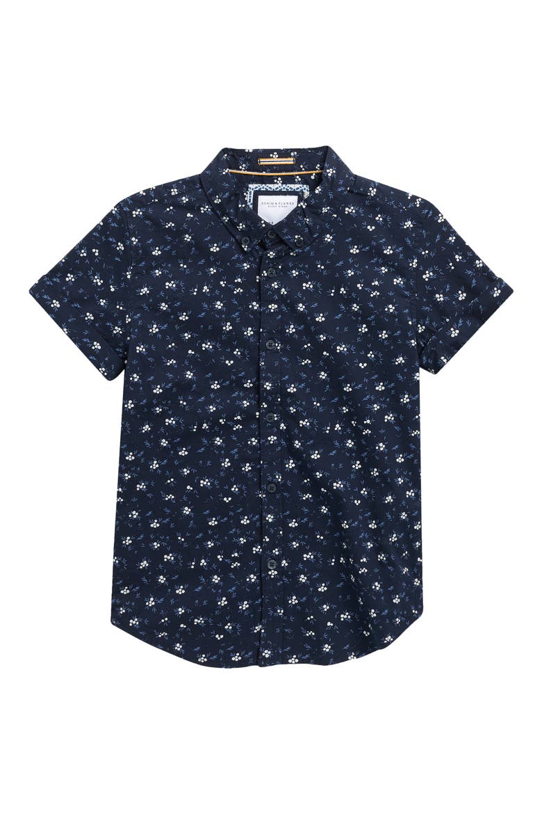 Kids' Floral Button-Up Shirt, Main, color, NAVY