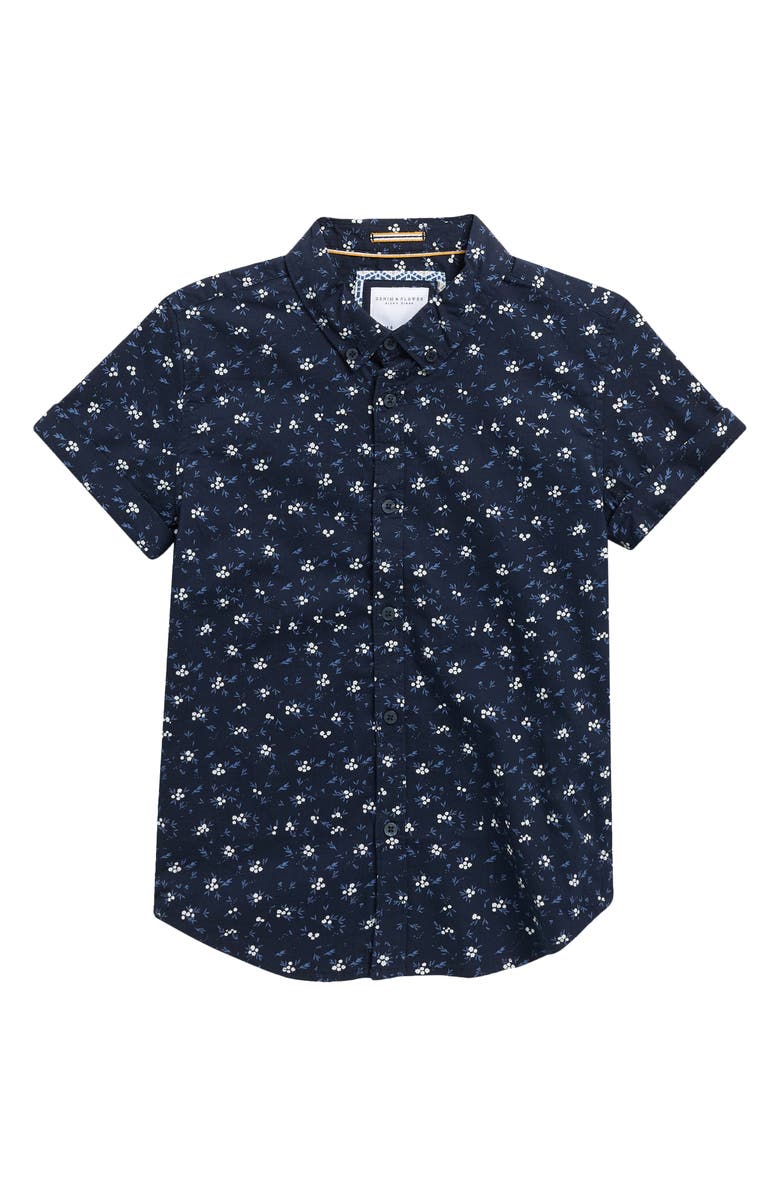 DENIM AND FLOWER Kids' Floral Button-Up Shirt, Main, color, Navy