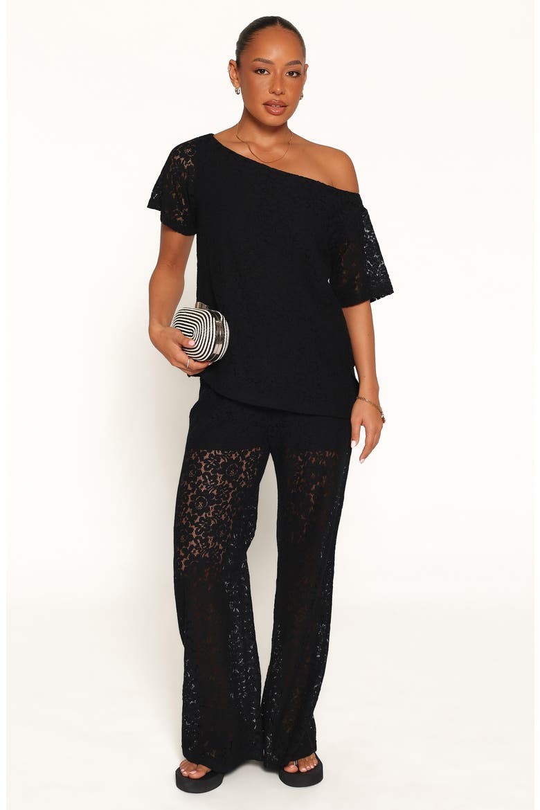 Tucker Lace Top and Pants Set, Alternate, color, BLACK
