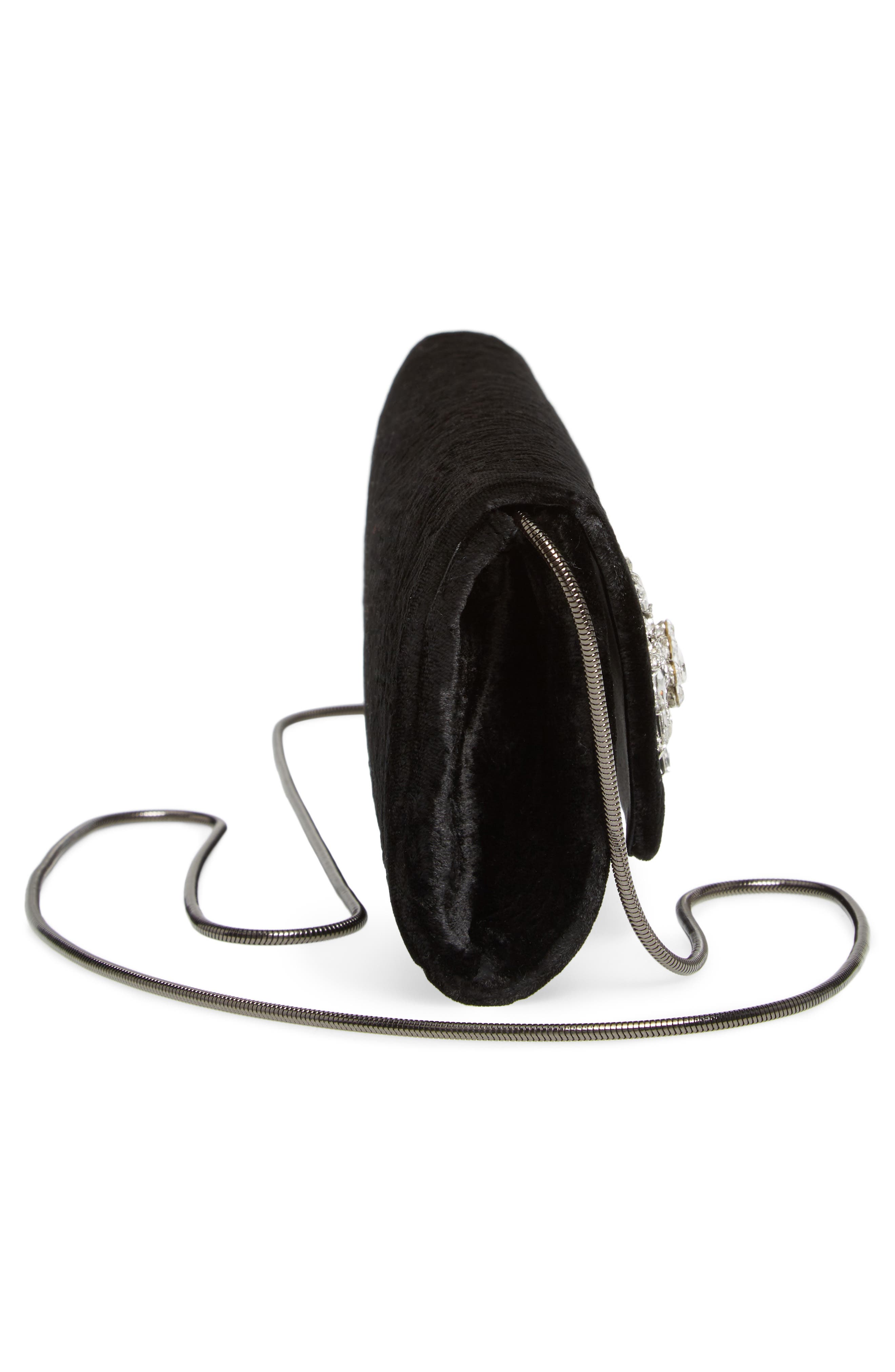 Badgley Mischka Drama Velvet Clutch, Alternate, color, BLACK