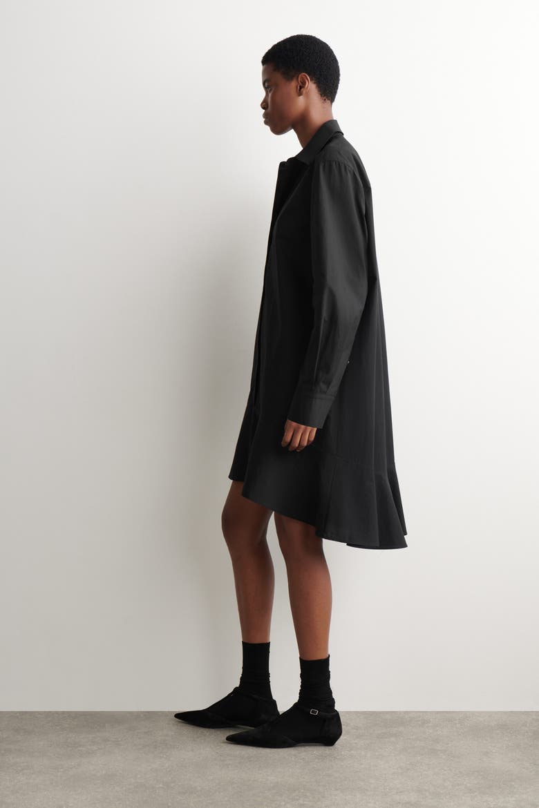Flared Cotton Mini Shirt Dress, Alternate, color, BLACK