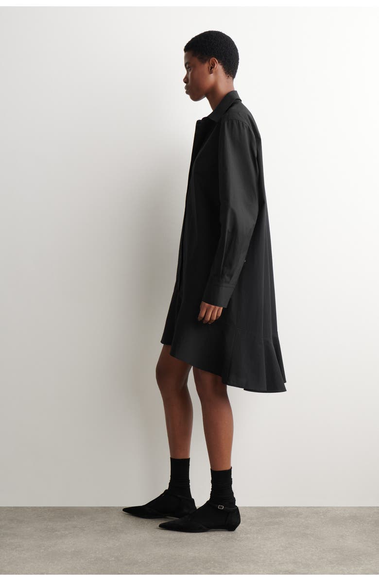 COS Flared Cotton Mini Shirt Dress, Alternate, color, Black