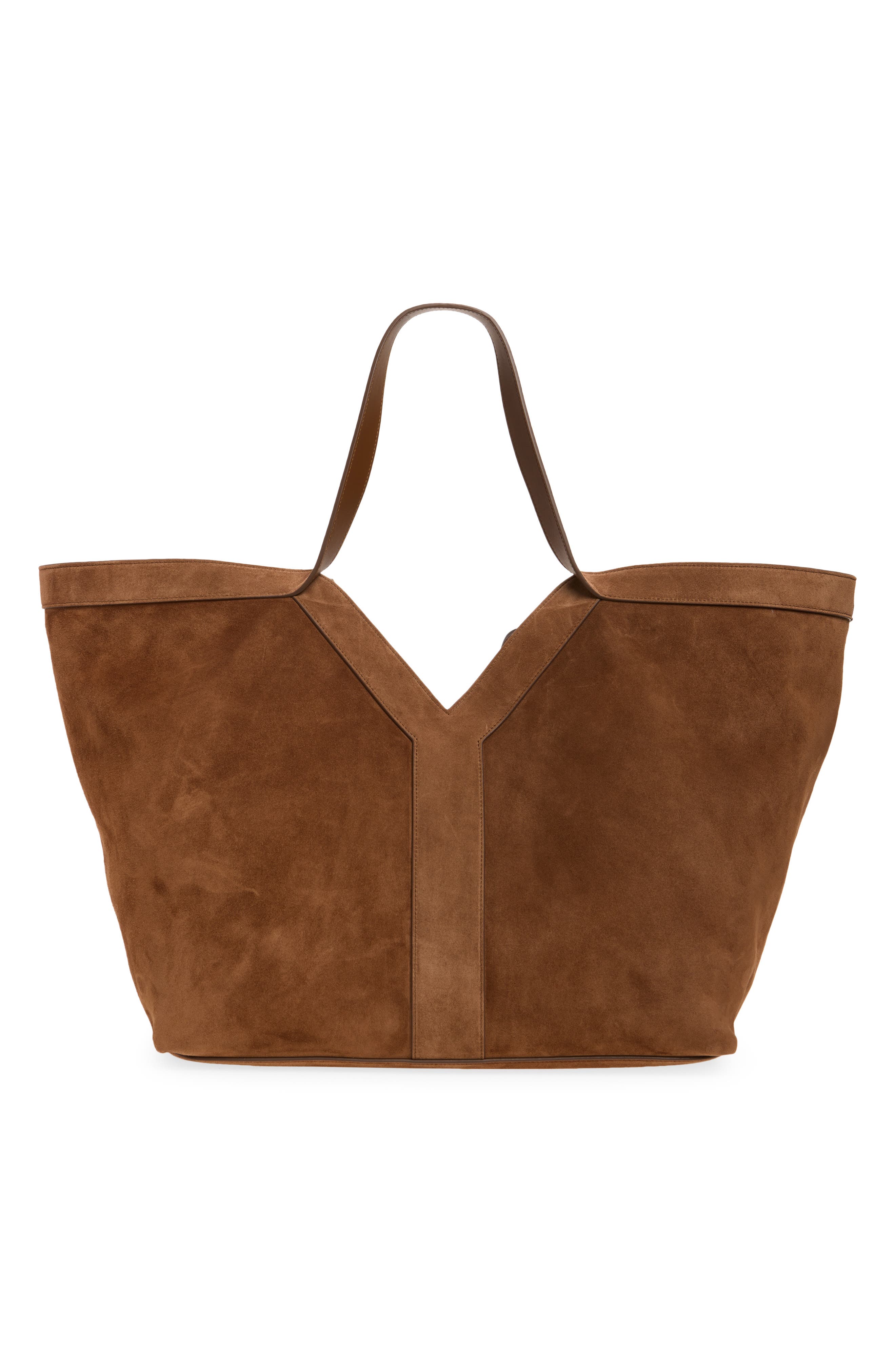 Y Suede Tote, Alternate, color, DARK CARAMEL COGNAC
