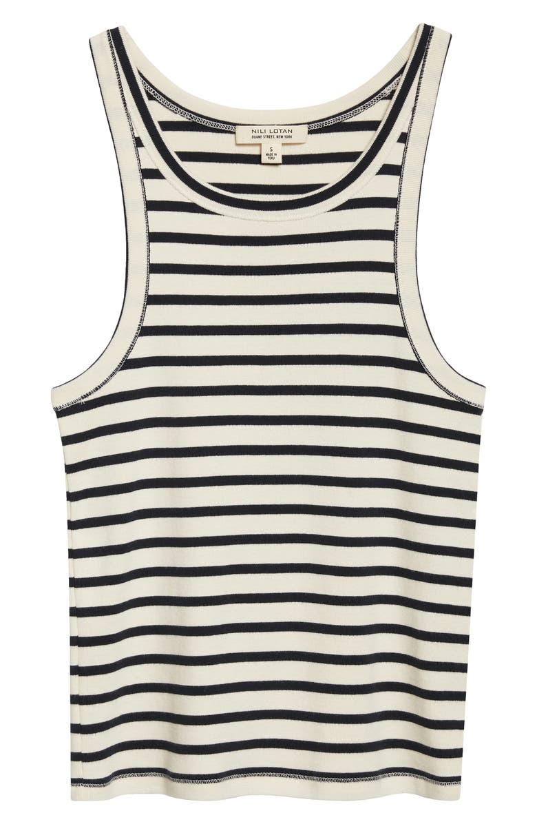 Nili Lotan Jennifer Ribbed Tank, Alternate, color, Ecru/ Black Stripe