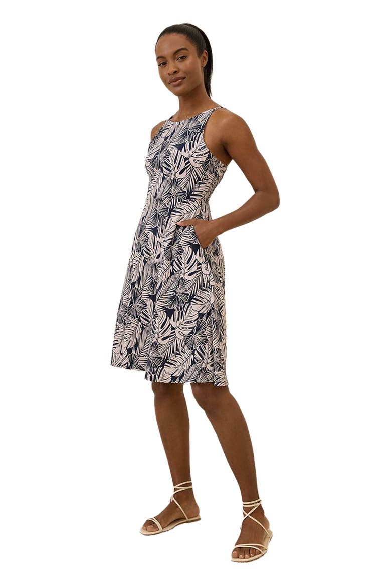Organic Cotton Fit & Flare Twist Back Dress, Alternate, color, Midnight Blue Palms