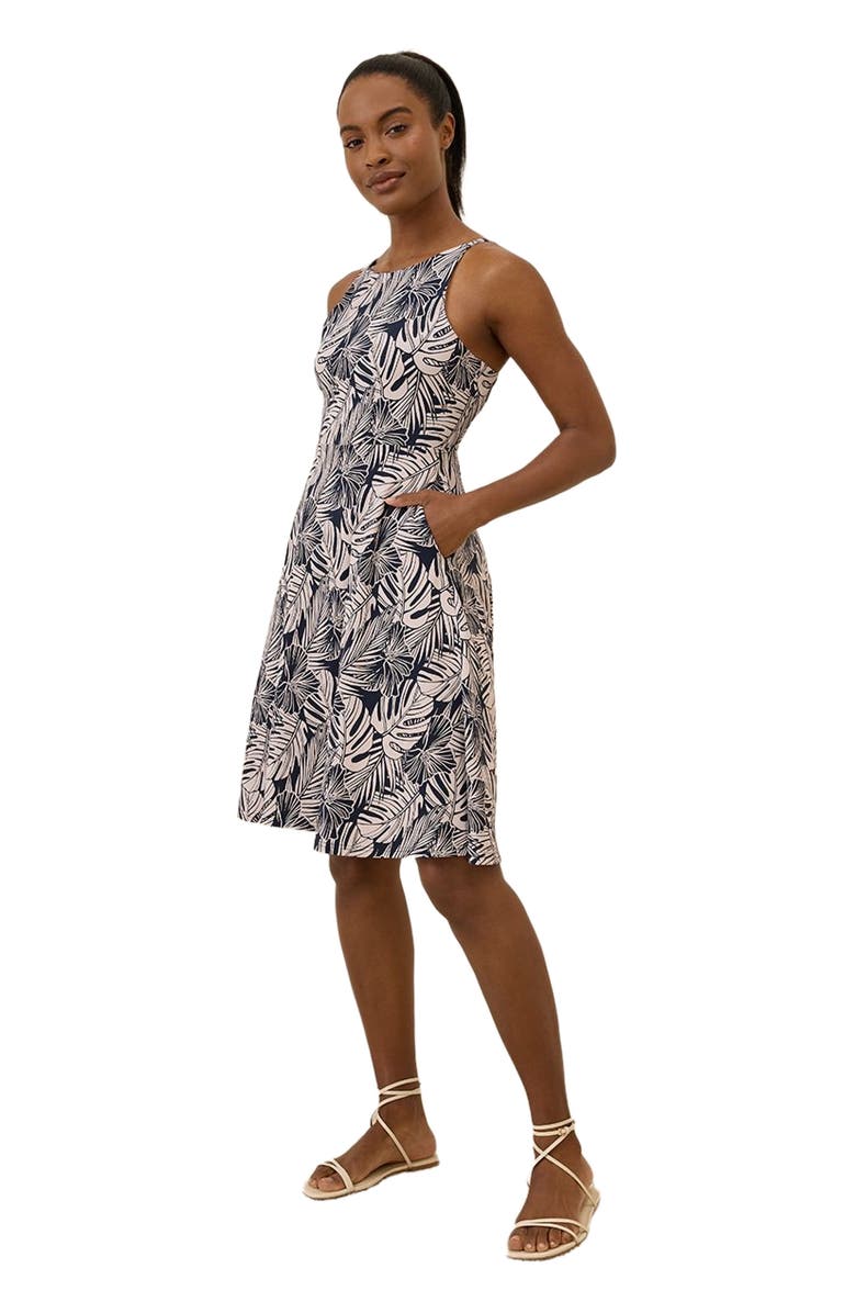 Pact Organic Cotton Fit & Flare Twist Back Dress, Alternate, color, Midnight Blue Palms