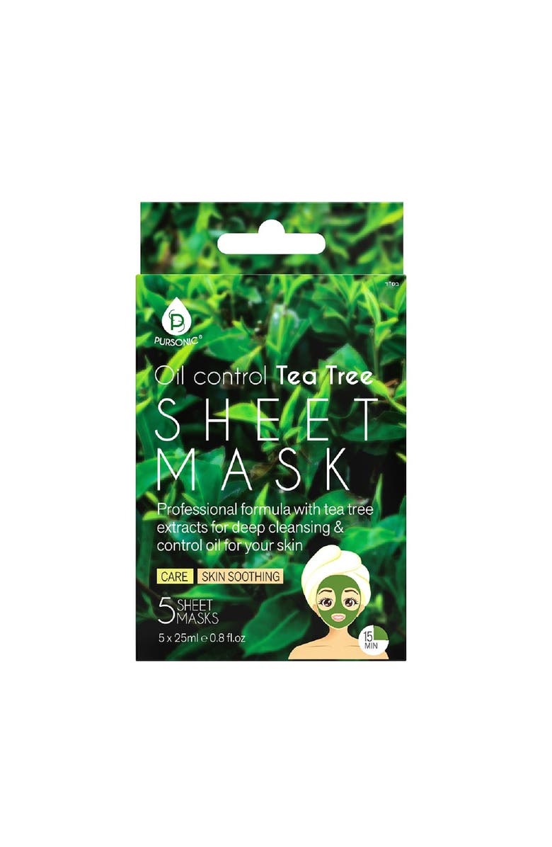 PURSONIC Oil Control Tea Tree Sheet Mask, Main, color, Green