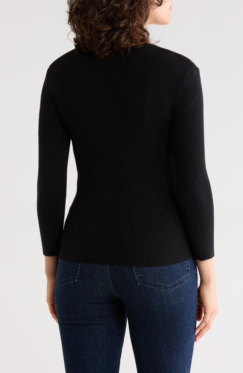 MAX STUDIO Three-Quarter Sleeve Faux Wrap Sweater, Alternate, color, Black