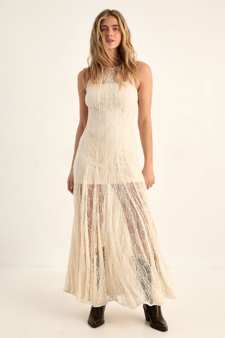 Vintage Lace Godet Hem Maxi Dress, Alternate, color, Cream