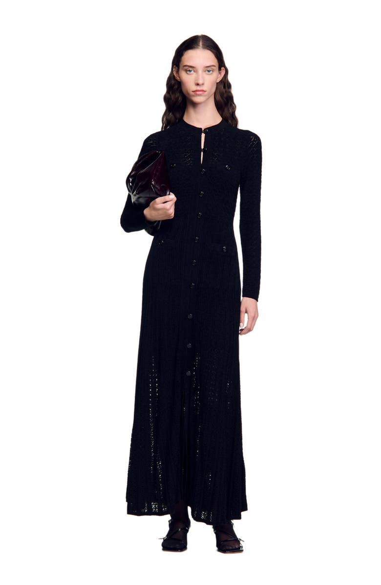 SANDRO Velvet-effect knit maxi dress, Alternate, color, 