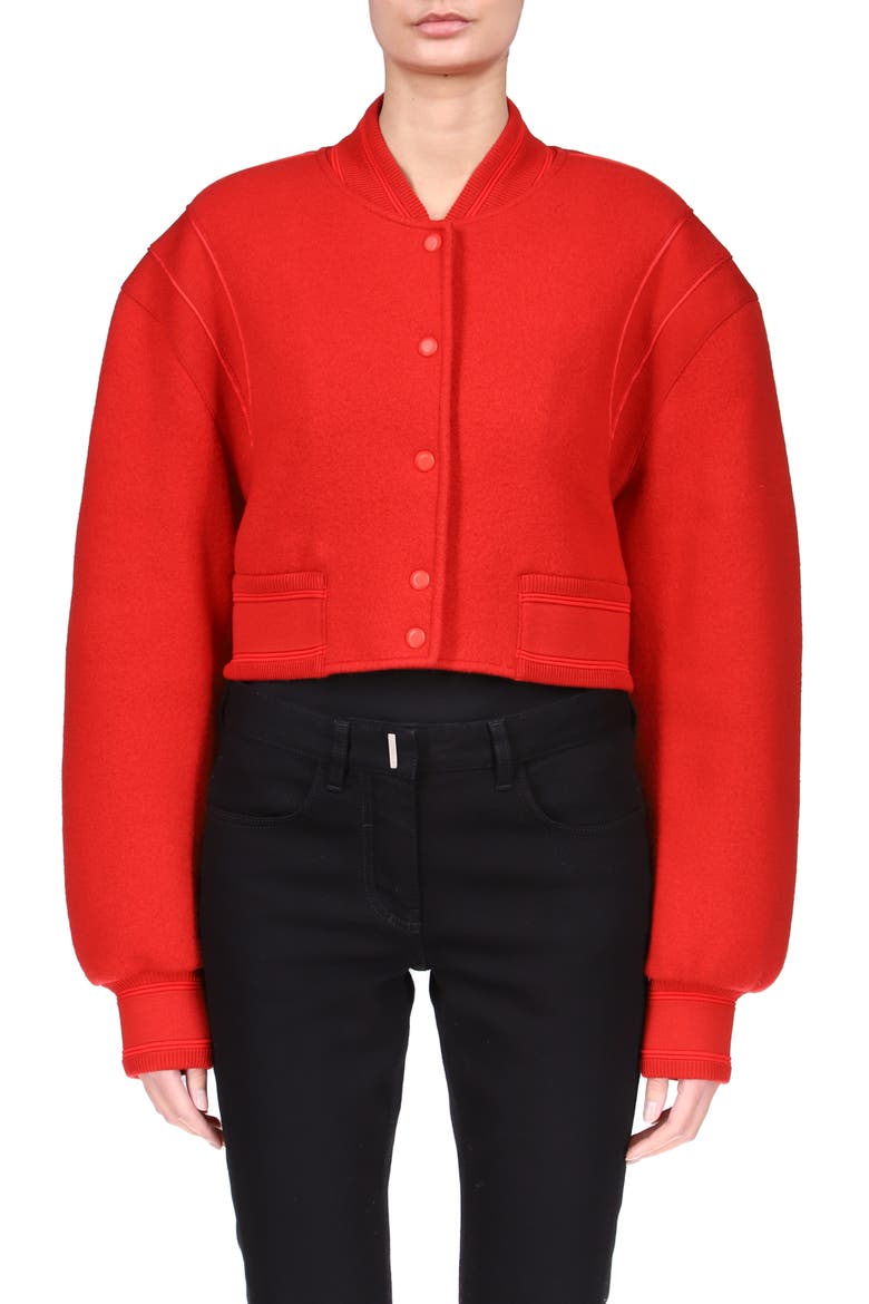Varsity Wool Knit Crop Jacket, Main, color, RED