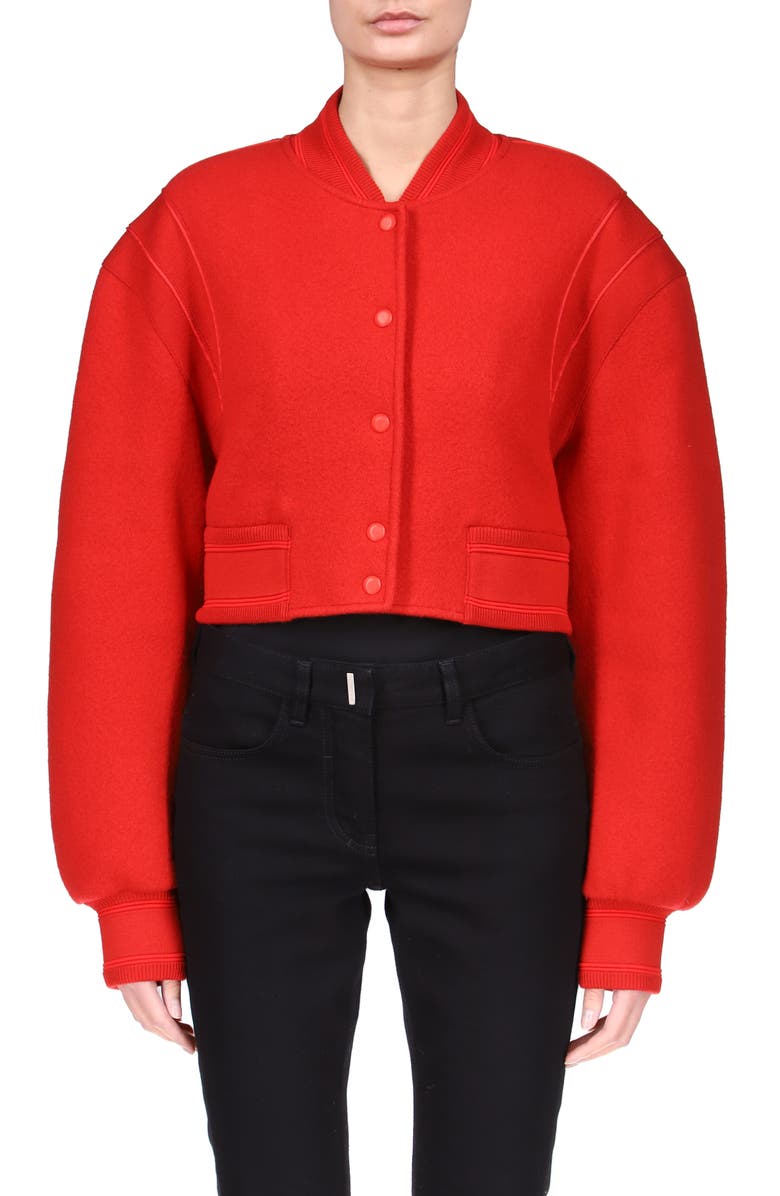 Givenchy Varsity Wool Knit Crop Jacket, Main, color, 