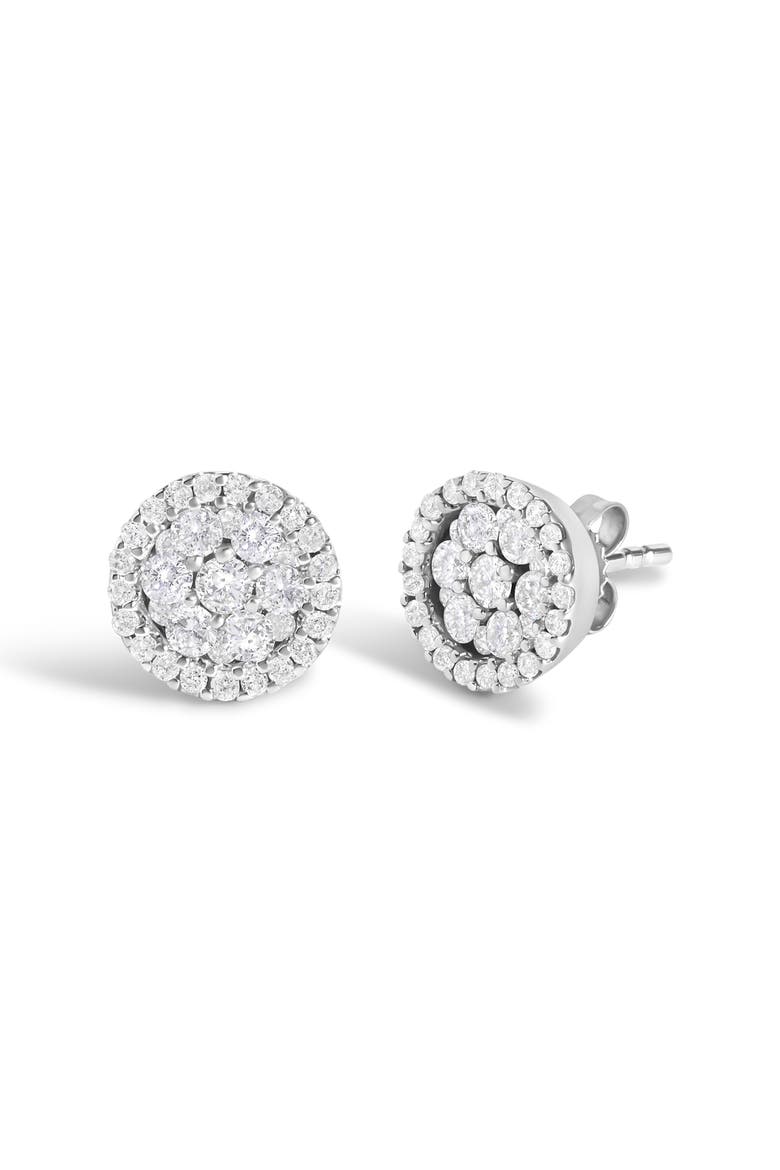 Certified 14K Gold 1.0 Cttw Diamond Cluster Button Stud Earrings, Alternate, color, White