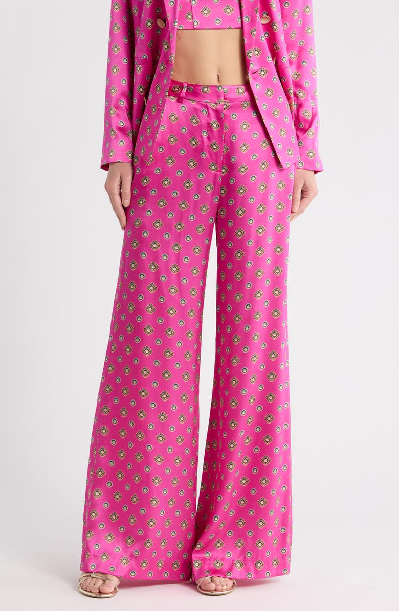 L'AGENCE Pilar Wide Leg Silk Pants, Main, color, Fuchsia/Turquoise Southwestern