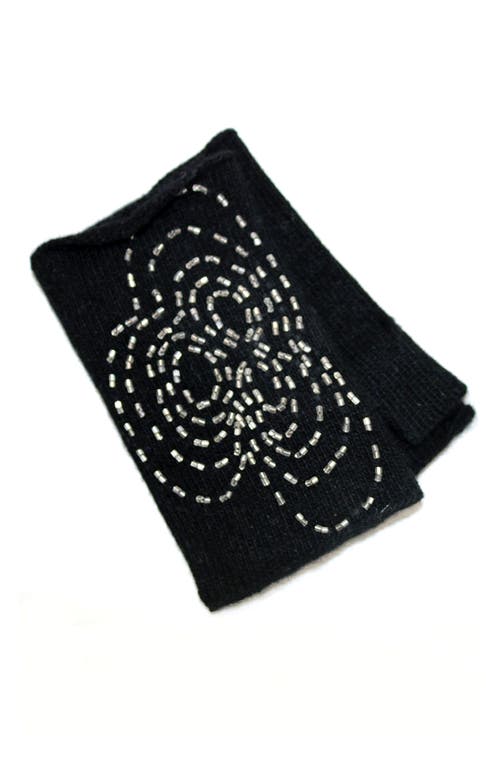 Portolano Cashmere Fingerless Gloves With Beads In Black