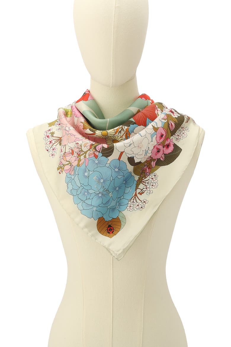 spade flower garden silk square scarf, Alternate, color, MULTI