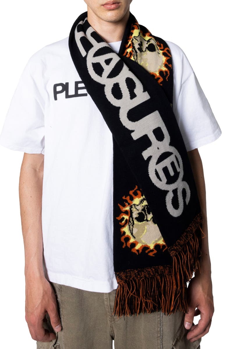 PLEASURES Zine Cotton Scarf, Alternate, color, Black