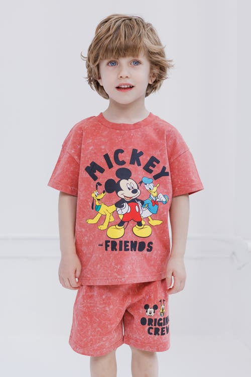 Disney Mickey Mouse & Friends Wash T-shirt & Shorts Set In Red