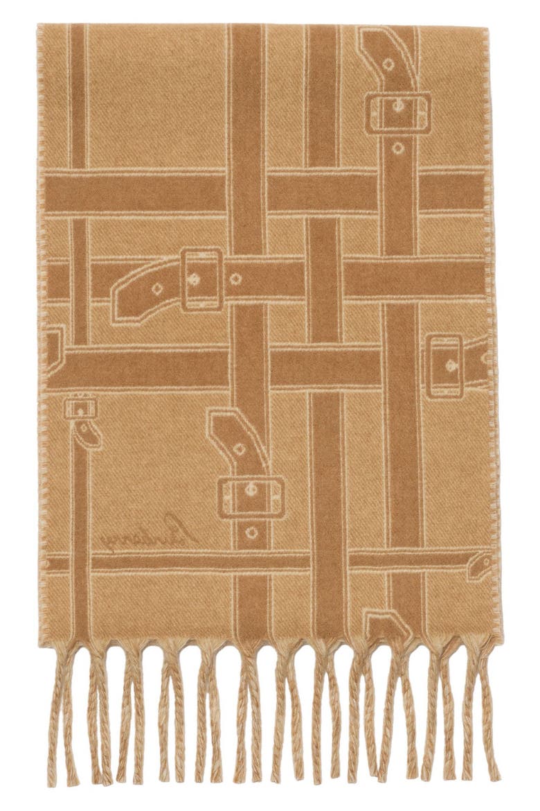 Belt Jacquard Cashmere Fringe Scarf, Alternate, color, SAND