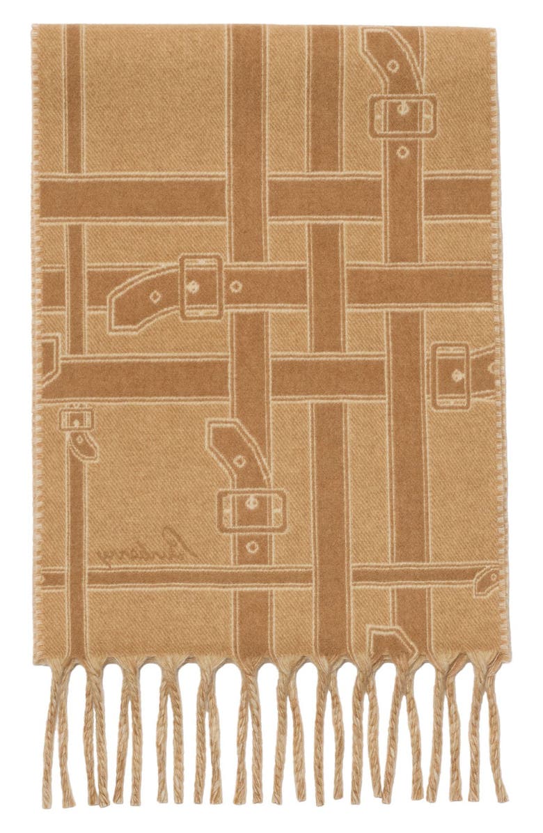 Burberry Belt Jacquard Cashmere Fringe Scarf, Alternate, color, Sand