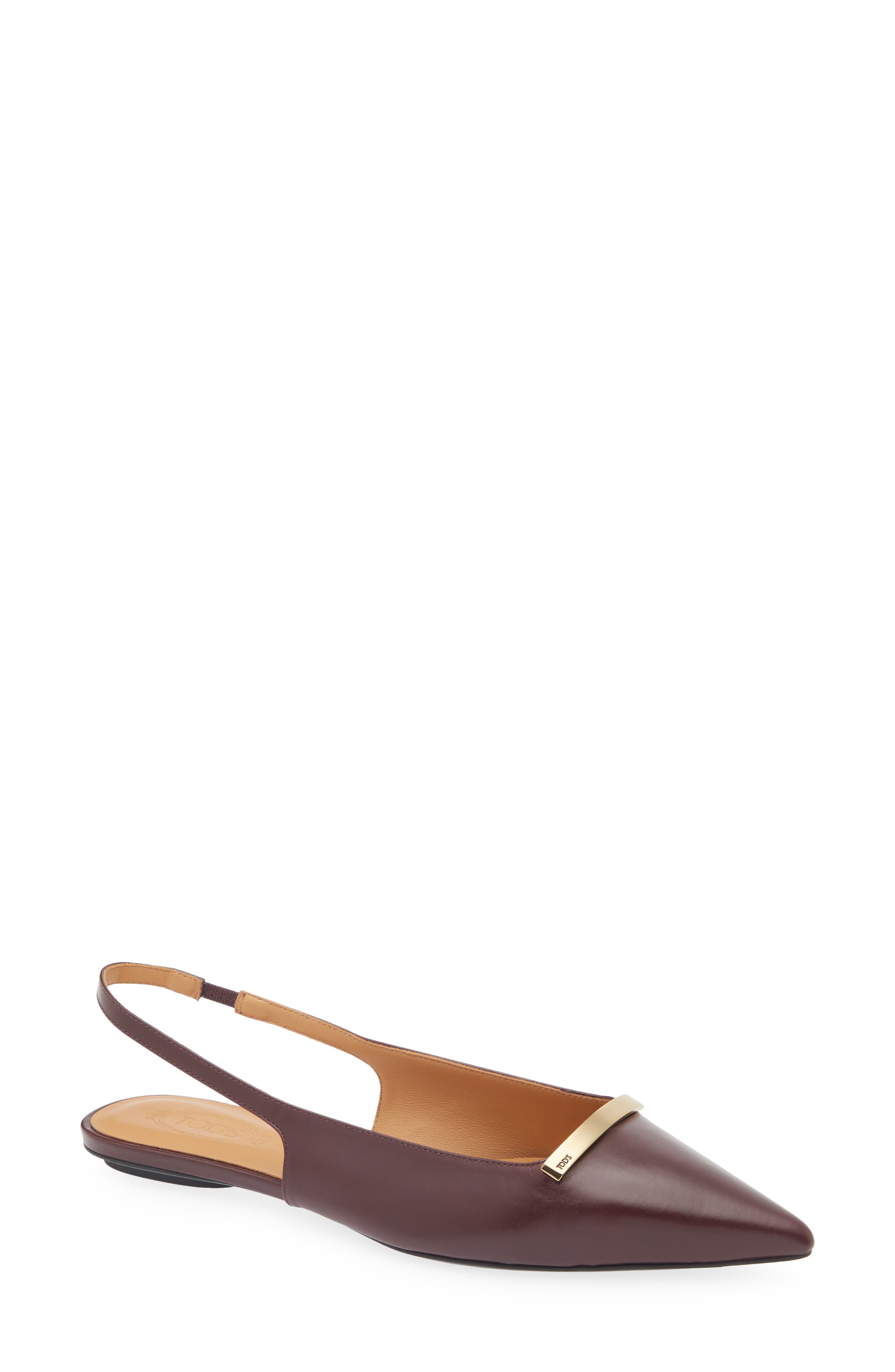 Tod
s Barretta Pointed Toe Slingback Flat, Main, color, Kraft Chiaro