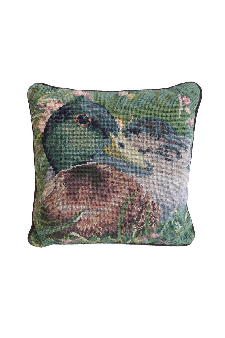 Mallard Duck Needlepoint Pillow, Main, color, Green
