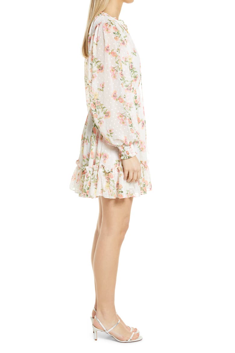 Floral Print Long Sleeve Swiss Dot Dress (Nordstrom Exclusive), Alternate, color, IVORY POPPY VINE
