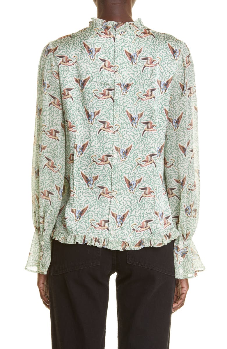 Undercover Bird Print Mock Neck Silk Blouse, Alternate, color, 