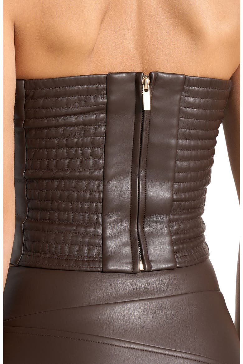 Bandeau Leather Corset Top, Alternate, color, Brown