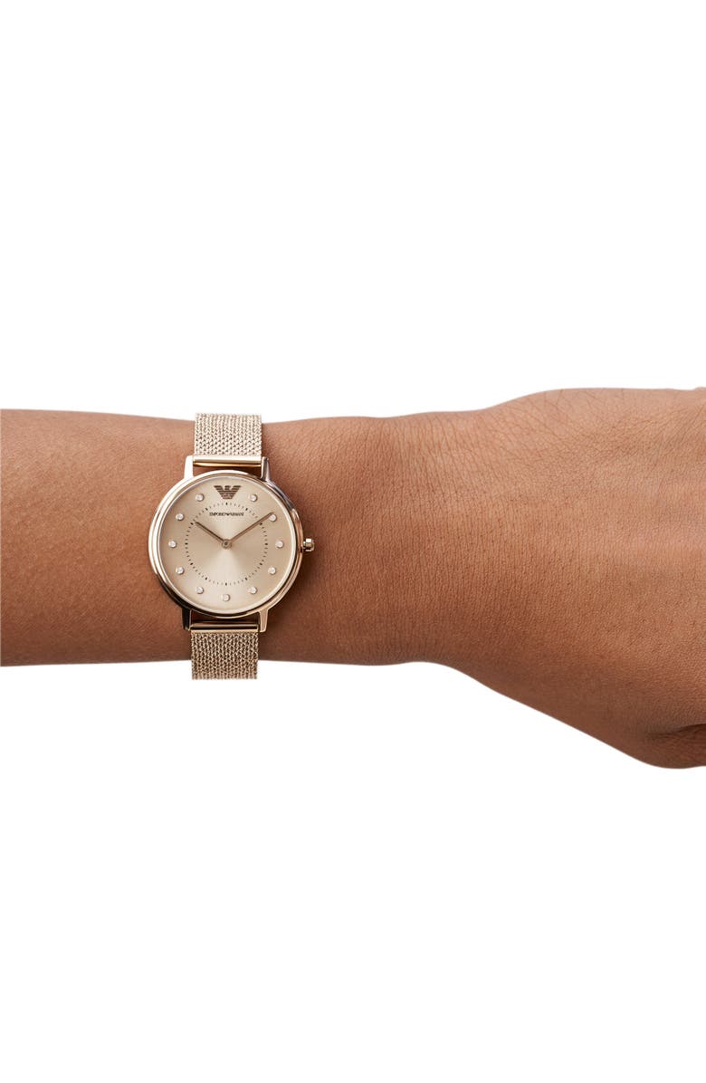 Emporio Armani Crystal Mesh Strap Watch, 32mm, Alternate, color, Pink