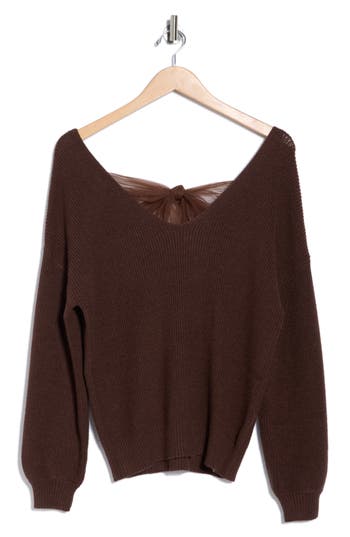Blu Pepper Bow V-neck Sweater In Brown