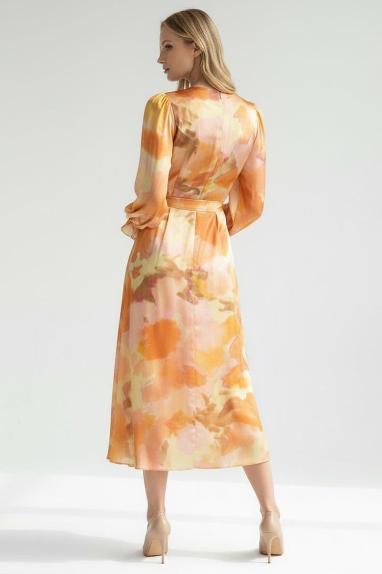 Crew Neck Long Sleeve Relaxed Fit Printed Dress, Alternate, color, Orange