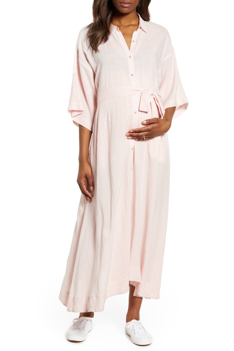 Elsa Belted Shirtdress, Main, color, ROSE STRIPE