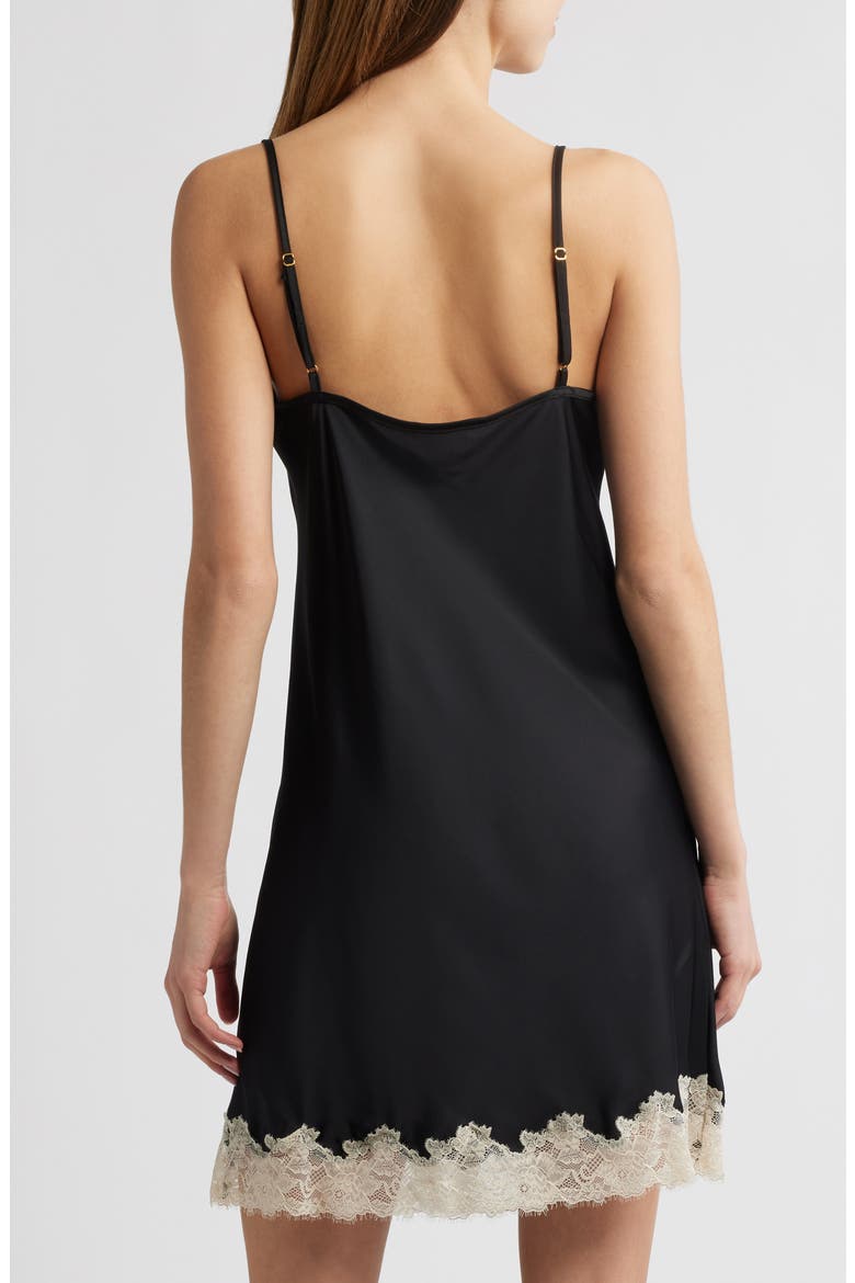 Lace Trim Satin Chemise, Alternate, color, BLACK