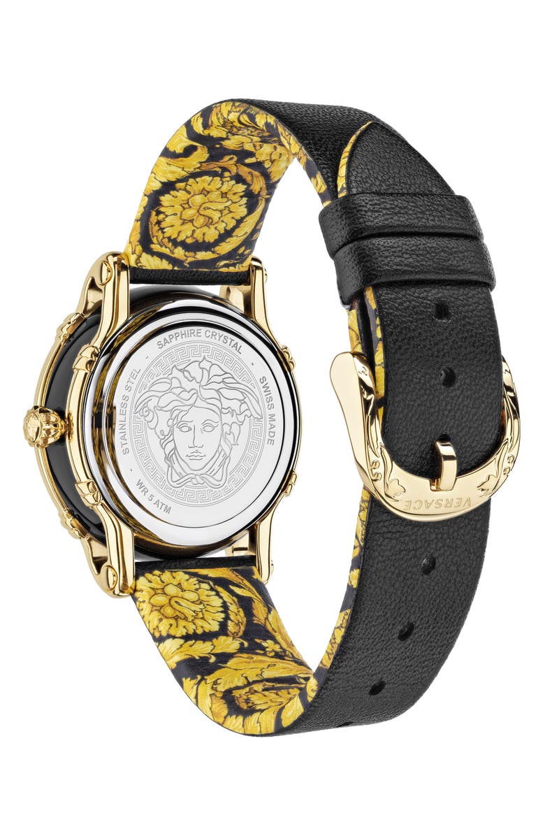 Versace Medusa Embossed Leather Strap Watch, 34mm, Alternate, color, 
