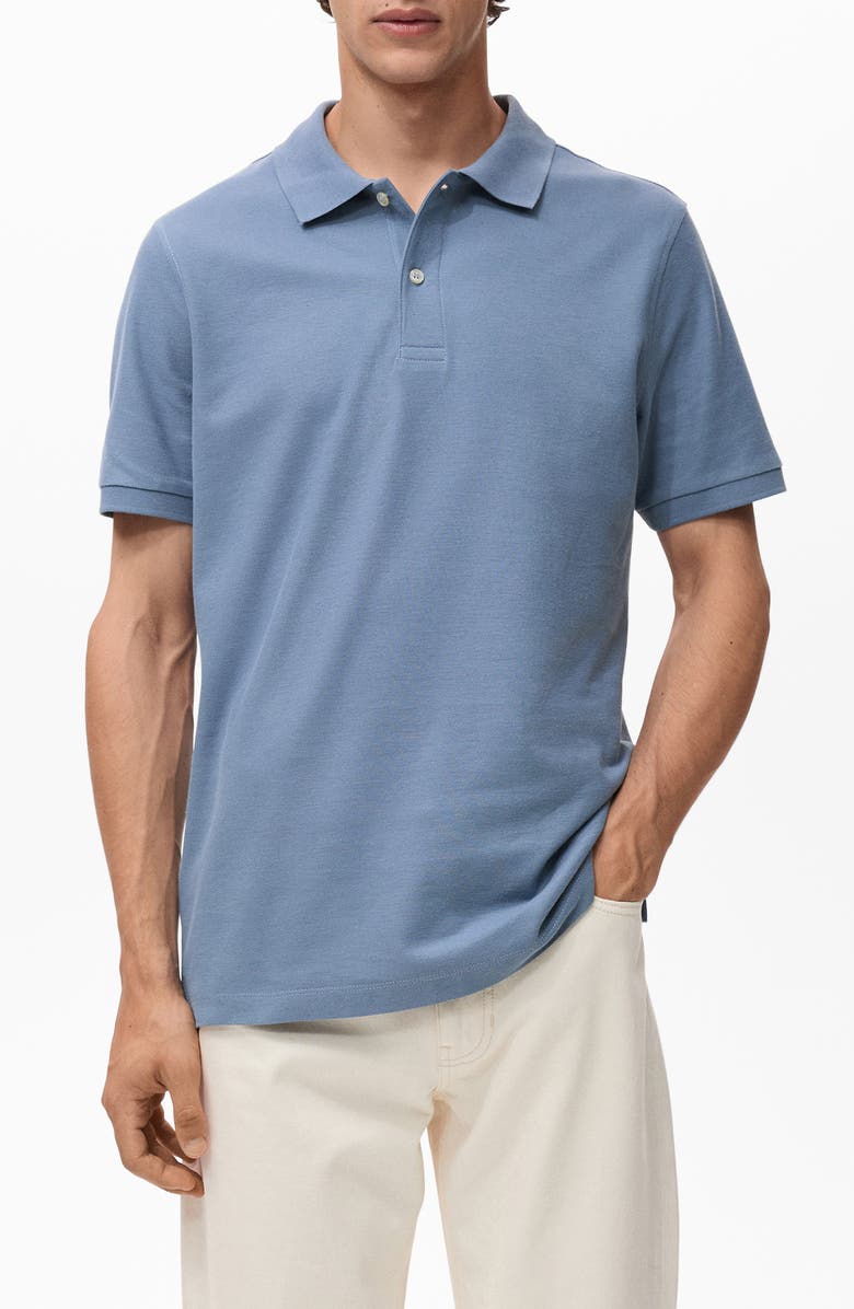 MANGO Regular Fit Cotton Piqué Polo, Main, color, Blue