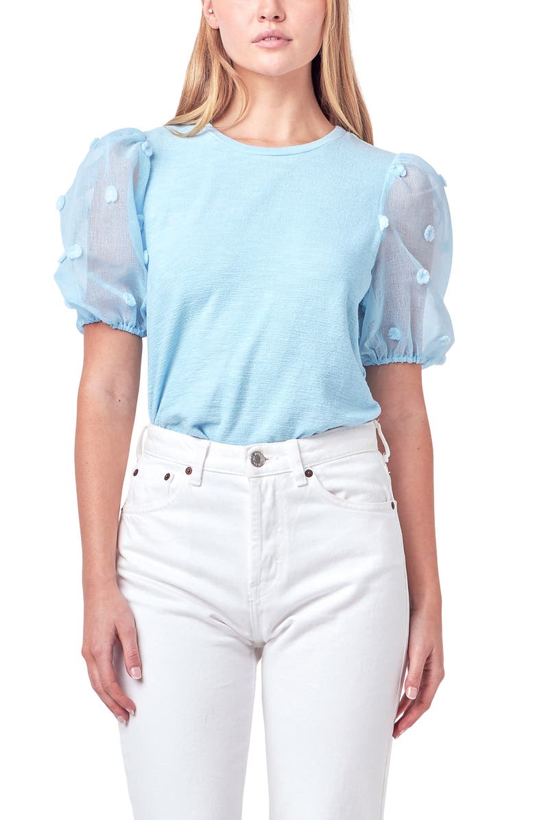 English Factory Embellished Sleeve Top, Alternate, color, Blue
