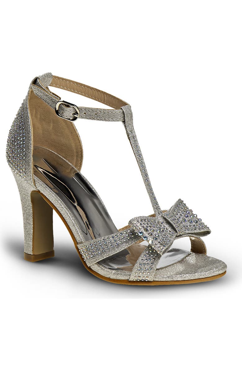 Badgley Mischka Collection Kids' Rhinestone T-Strap Sandal, Main, color, Silver