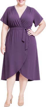Standards & Practices Tie Front Faux Wrap Midi Dress